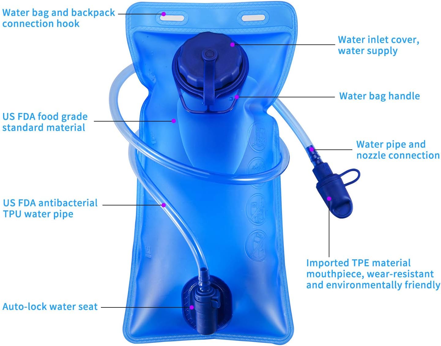 KUYOU Hydration Pack with 2L Hydration Bladder Water Rucksack Backpack Bladder Bag Cycling Bicycle Bike/Hiking Climbing Pouch (Black) : Sports & Outdoors