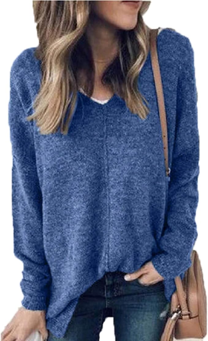 Jerseys de Mujer Otoño Invierno Color sólido Casual Cuello en V Jersey