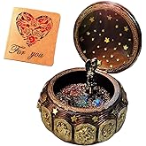 Briskfeel Vintage Music Box with Constellations Rotating Goddess LED Lights Twinkling Resin Carved Mechanism Musical Box with Sankyo 18-Note Wind Up Signs of The Zodiac Gift for Birthday (A1 Vintage)