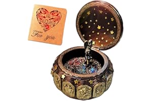 Vintage Music Box with 12 Constellations Rotating Goddess LED Lights Twinkling with Sankyo 18-Note Wind Up Signs(A1 Gold)