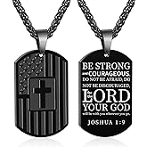 DuoDiner Easter Basket Stuffers -American Dog Tag Necklace Bible Verse Pendant, First Communion Baptism Confirmation Religious Jewelry Mens Gifts