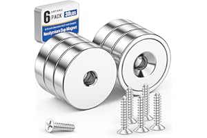Grtard 6 Pack Neodymium Cup Magnets, 30LBS Holding Force Strong Rare Earth Magnets with Heavy Duty Countersunk Hole and Stainless Screws for Refrigerator, Tool Room, Science, Craft, Office and Garage