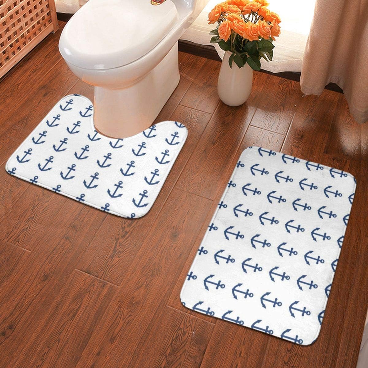 Amazon Com Niyoung Novelty Bath Rugs Set For Bathroom 2 Piece Dry Bath Mats Soft Bath Mat U Shaped Toilet Rug Non Slip Absorbent Shower Bathroom Carpets Aautical Ship Anchor White Home