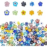 DICOSMETIC 2 Strands Millefiori Lampwork Glass Beads About 176-220Pcs Flower Beads Handmade Loose Bead Colorful Floral Spacer Bead for DIY Earrings Bracelet Necklace Jewelry Making