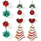 TIZU 3 Pairs Christmas Earrings for Women Christmas Bow Jingle Bell Xmas Trees Drop Dangle Earrings Set New Year Jewelry Gifts