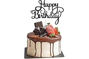 Piriuuo Happy Birthday Cake Topper Glitter 'Happy Birthday' Cake Pick Black