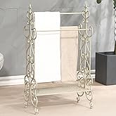 Free Standing Towel Rack for Bathroom, 3 Tier Metal Towels Rack Freestanding with Storage Shelf, Retro White Floor Towel Rack