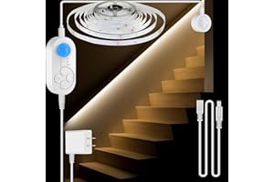 Dual Motion Sensor Light Indoor - Plug-in Motion Activated Step Stair LED Strip with Double Sensors, Dimmer and Timer for Sta