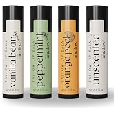 Amallow Tallow Lip Balm Variety Pack (4 Pack) &ndash; Vanilla Bean, Peppermint, Orange Peel, &amp; Unscented &ndash; Natural Lip Balm with Grass-Fed Tallow, Shea Butter &amp; Beeswax &ndash; 0.15 oz Each