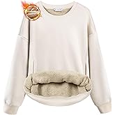 SANTINY Women's Fleece Sherpa Lined Sweatshirt Warm Winter Pullover Sweaters Cozy Thick Crewneck Sweatshirts with Pockets