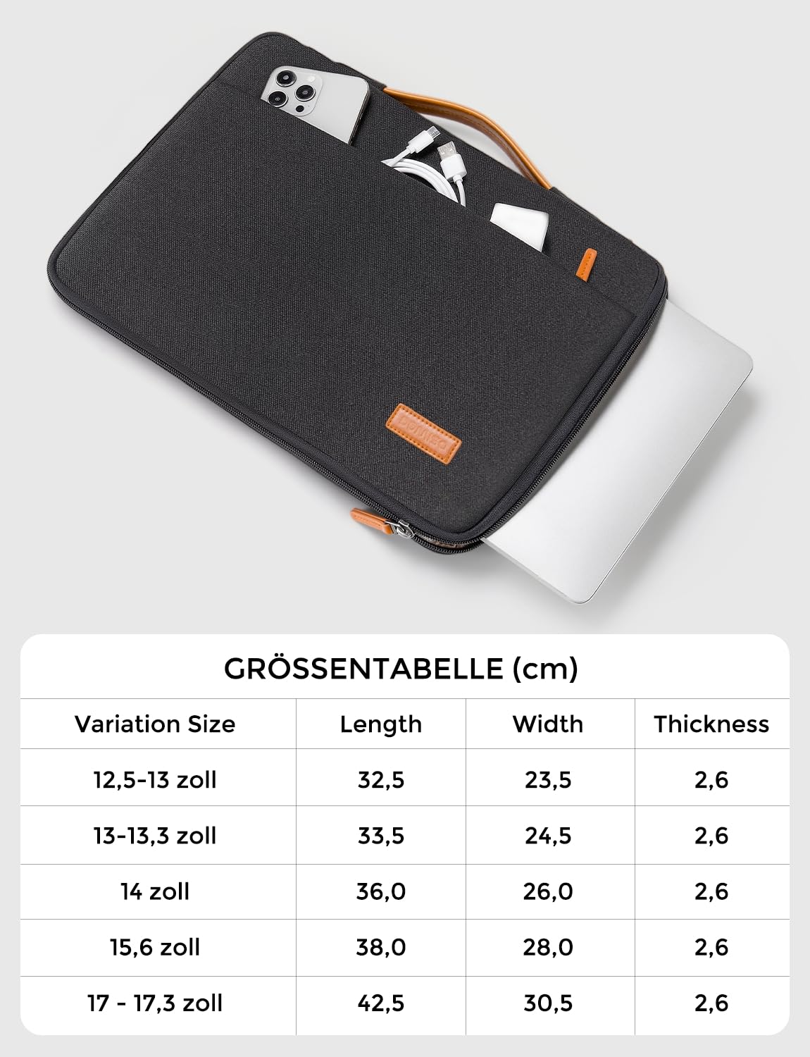 DOMISO Laptoptasche 15.6 zoll Laptop Hülle Tasche für 16 Zoll MacBook Pro 16 M5(2026)/M4(2025)/M3/M2/Max,15,6 zoll Laptophülle Damen Wasserdicht Notebook Sleeve Case Bag Schutzhülle mit Griff,Schwarz 9