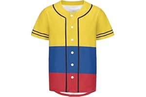 Aifnlsf Colombian Flag Men's Short Sleeve Baseball Jersey Button Down Shirts Sports Uniform