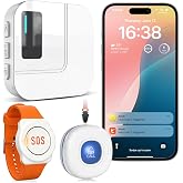 CallToU Wi-Fi Wireless Caregiver Pager Call Button for Elderly at Home , APP Emergency Alert for Seniors, Patients, and the Disabled with 1 Call Button, 1 Watch Button, 1 Receiver (2.4GHz Wi-Fi)