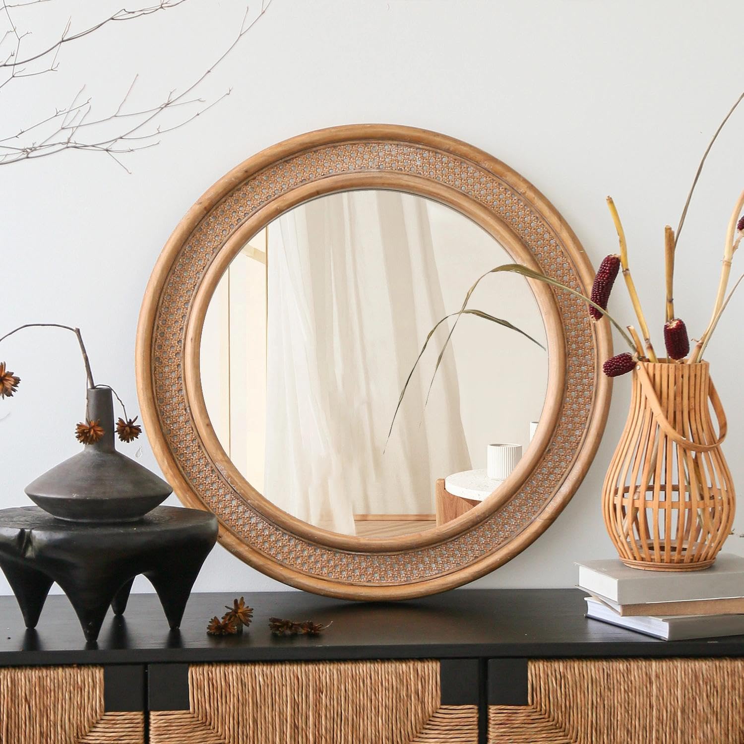 Photo 1 of ** SIMILIAR ITEM NOT SAME**
Micasso Round Rattan Wall Mirror: 30" Purely Handmade Wooden Frame Wicker Mirror - Rustic Shabby Chic Boho Bamboo Mirrors for Farmhouse/Bathroom/Bedroom/Living Room/Entryway/Home Decor