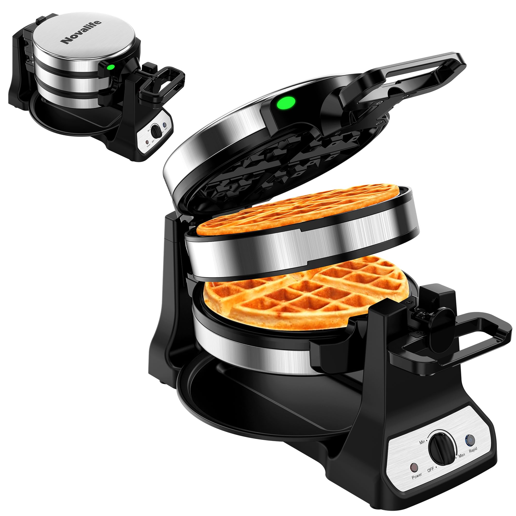 Photo 1 of Waffle Maker, 1400W Belgian Waffle Maker, Double Waffle Iron 180° Flip, Rotating Nonstick Plates, Adjustable Browning Control, Locking Buckle & Cool Touch Handle, Removable Drip Tray, Stainless Steel