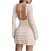 SHENHE Women's Bell Long Sleeve Tie Backless Bodycon Mini Dress Sexy Party Night Dresses