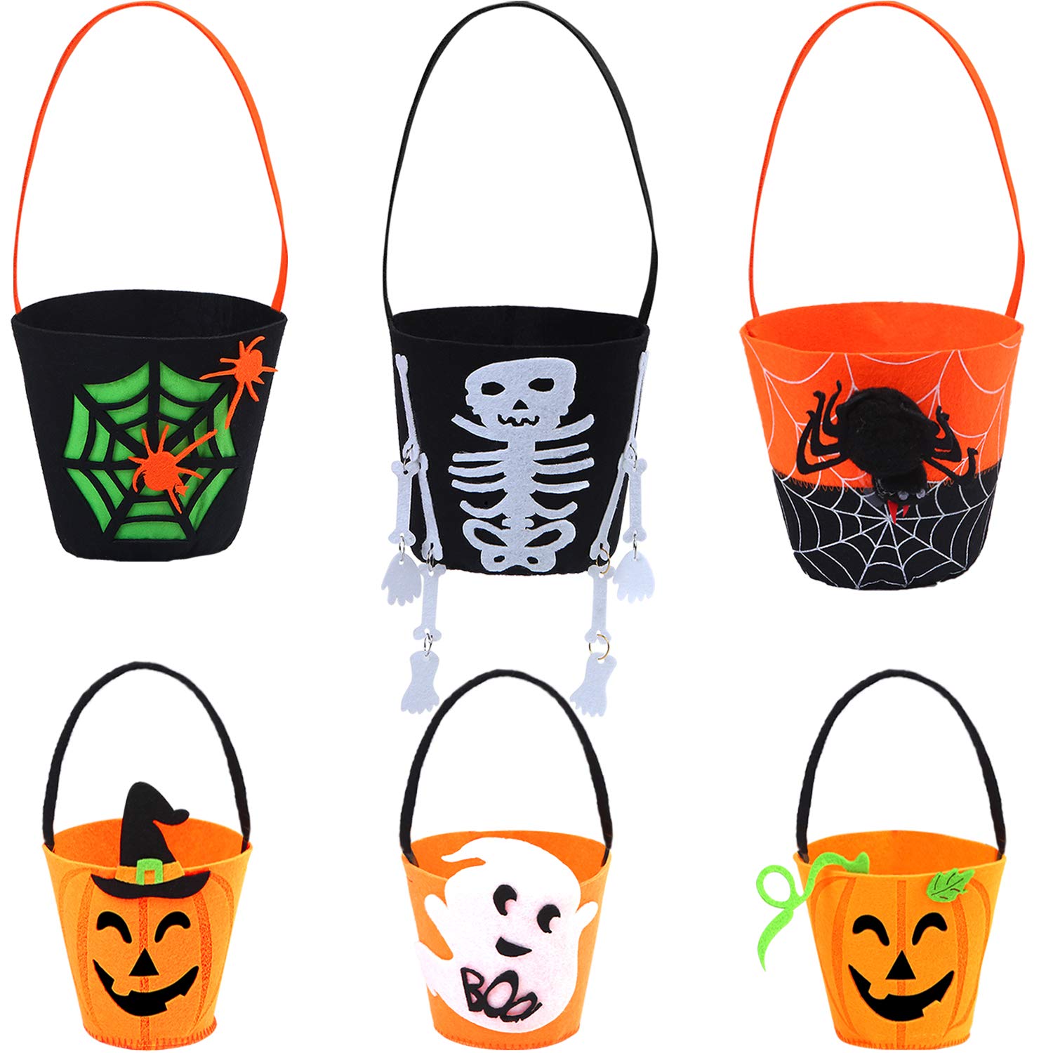 URATOT 6 Packs Halloween Trick or Treat Bags Felt Candy Holders Halloween Candy Buckets with Handle Pumpkin Treating Bags for Halloween Decoration Party Supplies