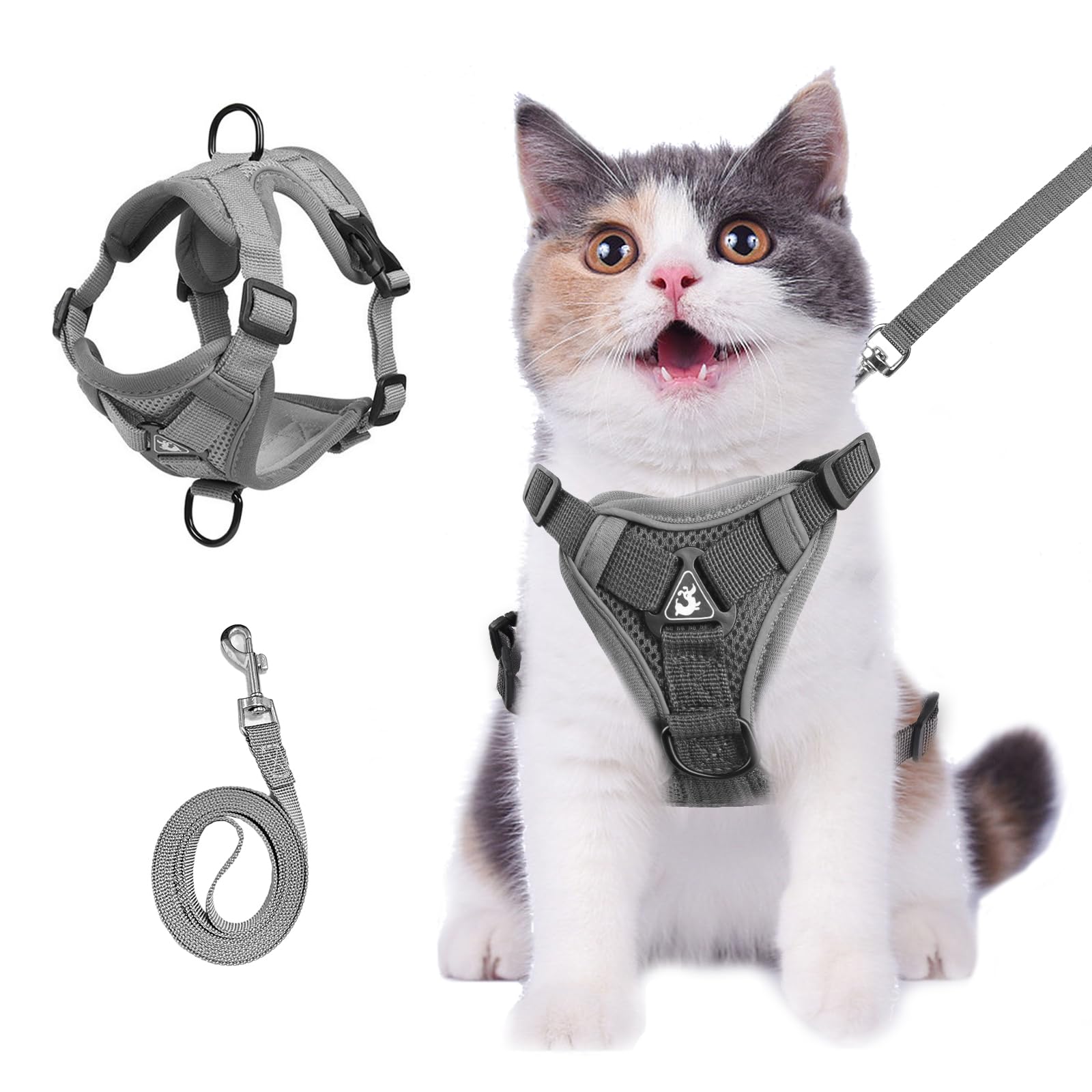 Photo 1 of Wanheart cat Chest Harness and Leash, Anti-Escape Adjustable Soft mesh cat Leash and Chest Harness Set for All Types of Cats cat Vests (Grey, 6.6-9.9lb)