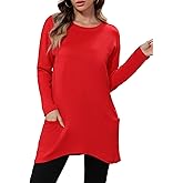Aphratti Womens Long Sleeve Tunic Tops to Wear with Leggings Casual Long Shirts with Pockets