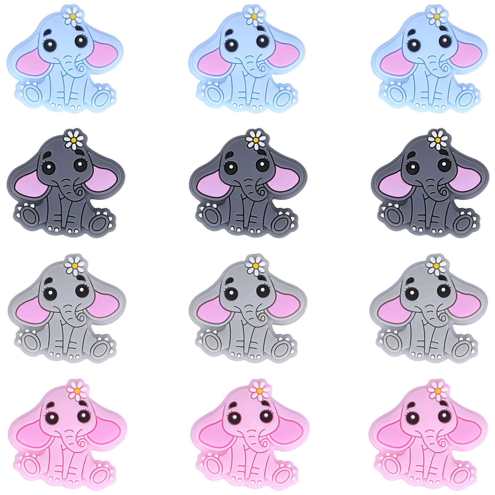 WEWAYSMILE 12pcs 4 Style Silicone Focal Beads, Silicone Beads Bulk, Silicone Focal Beads Characters, for Easter Keychain Making Bracelet Necklace Handmade Crafts(Elephant)