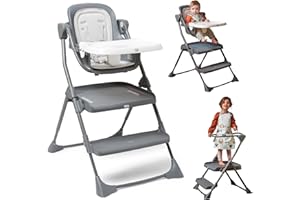 The First Years Foldable Toddler Tower and High Chair - 2-in-1 Baby High Chair and Toddler Step Stool - Adjustable Grow with Me Height - Folds Flat & Easy to Clean - Kids Stool with Non-Slip Surface