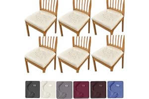 HFCNMY Seat Covers for Dining Chairs, 6 Pack Stretch Waterproof PU Dining Chair Seat Covers Removable Dining Room Chair Seat Covers Washable Kitchen Chair Seat Covers with Elastic Bands (Beige)