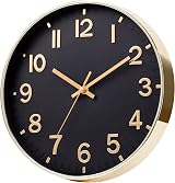 SIN&MI 12 Inch Wall Clock Silent Large Easy to Read Gold