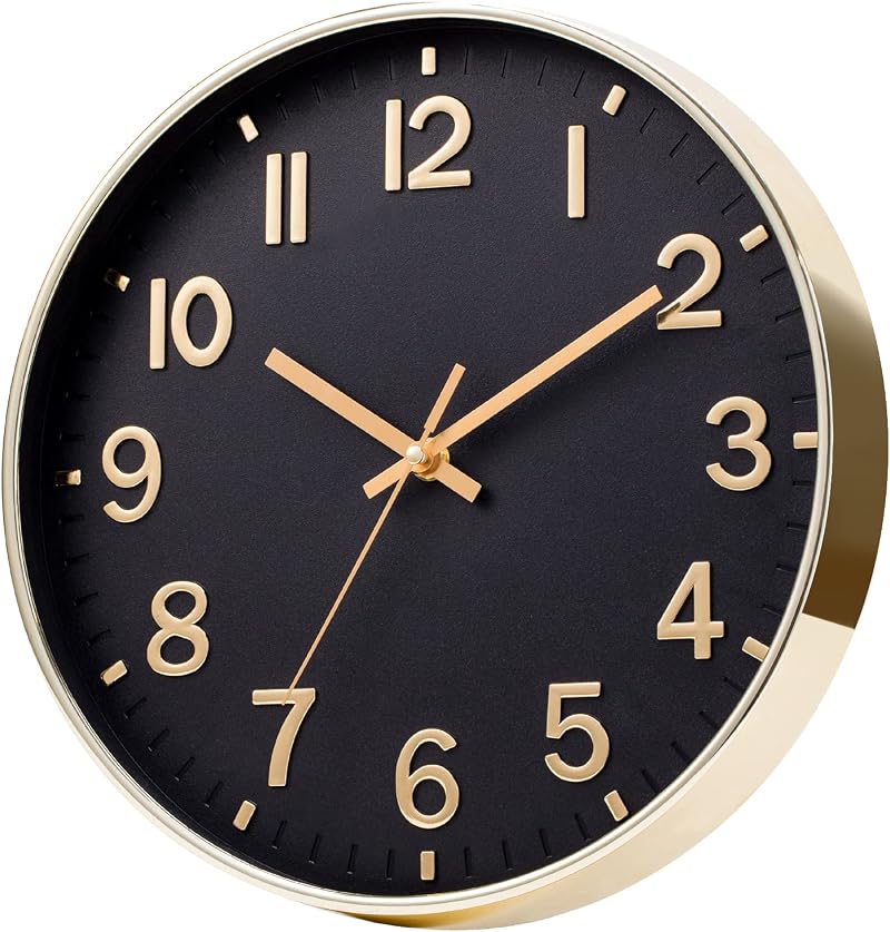 SIN&MI 12 Inch Wall Clock Silent Large Easy to Read Gold