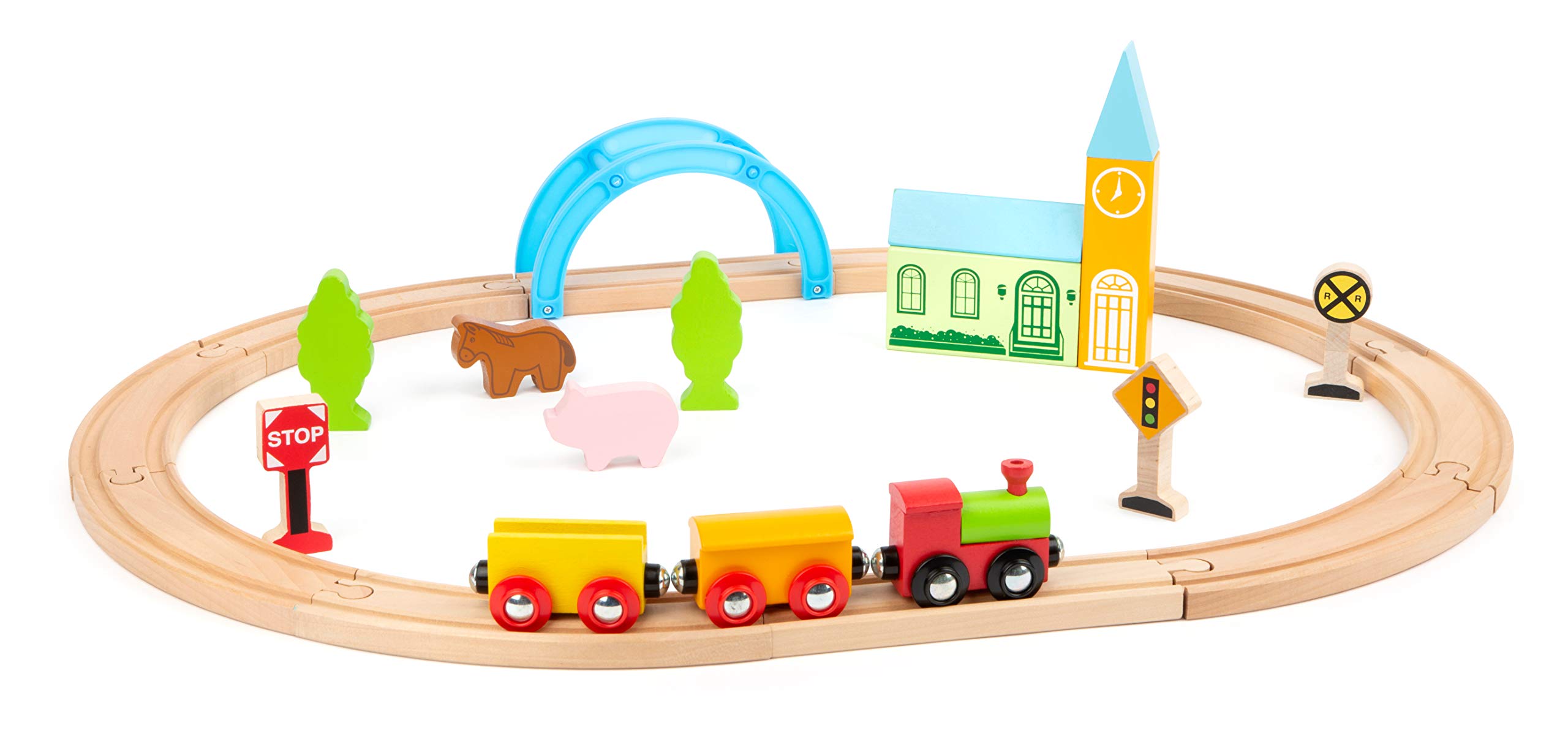 Small Foot 11490 City and Countryside Wooden Toy Train, Made of Wood, Set of 24 for Building