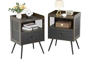 Iirios Nightstands Set of 2, End Table with Open Shelf, 2-Tier Night Stand with Adjustable Metal Floral Drawer, Night Stand for Bedroom Sofa Side Table, End Table, Bedside Table