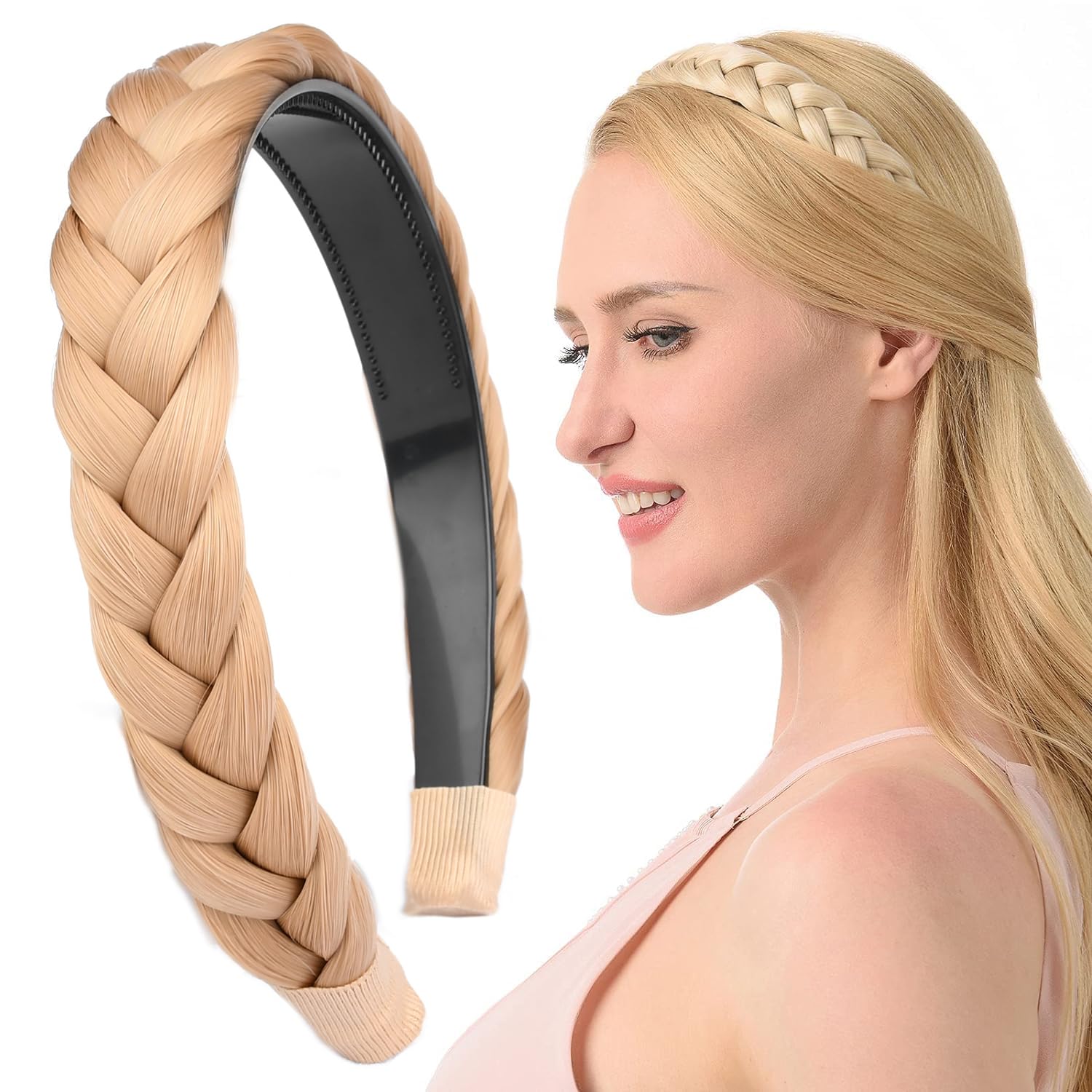 Gledola Braided Headband With Teeth Braids Hairband With Tooth Synthetic Hair Band Plaited Hairband For Women (Champagne) — image 1
