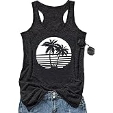 Vintage Graphic Tank Tops for Women Summer Beach Graphic Loose Tanks Vest USA Flag Vacation Racerback Tank Cami
