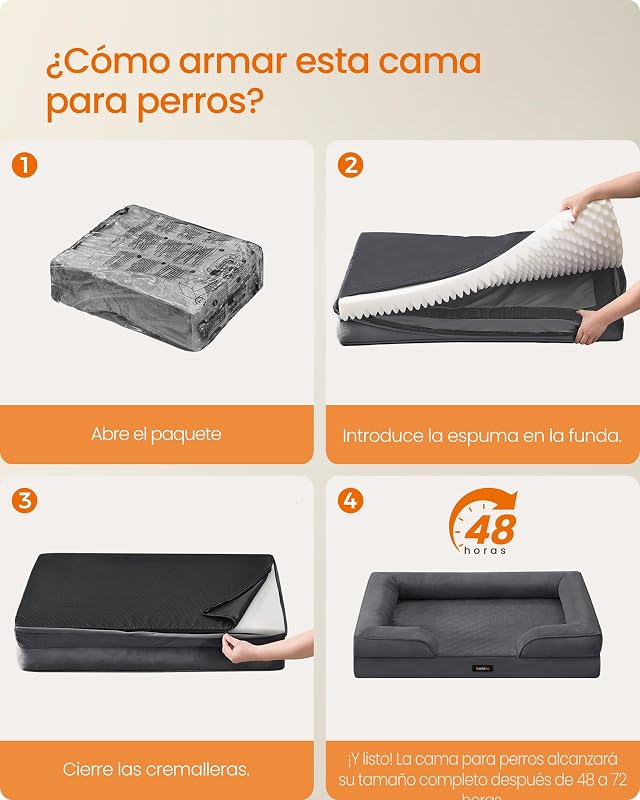 Cama para Perro Grande Ortopédica Lavable, 89 x 63 x 16 cm