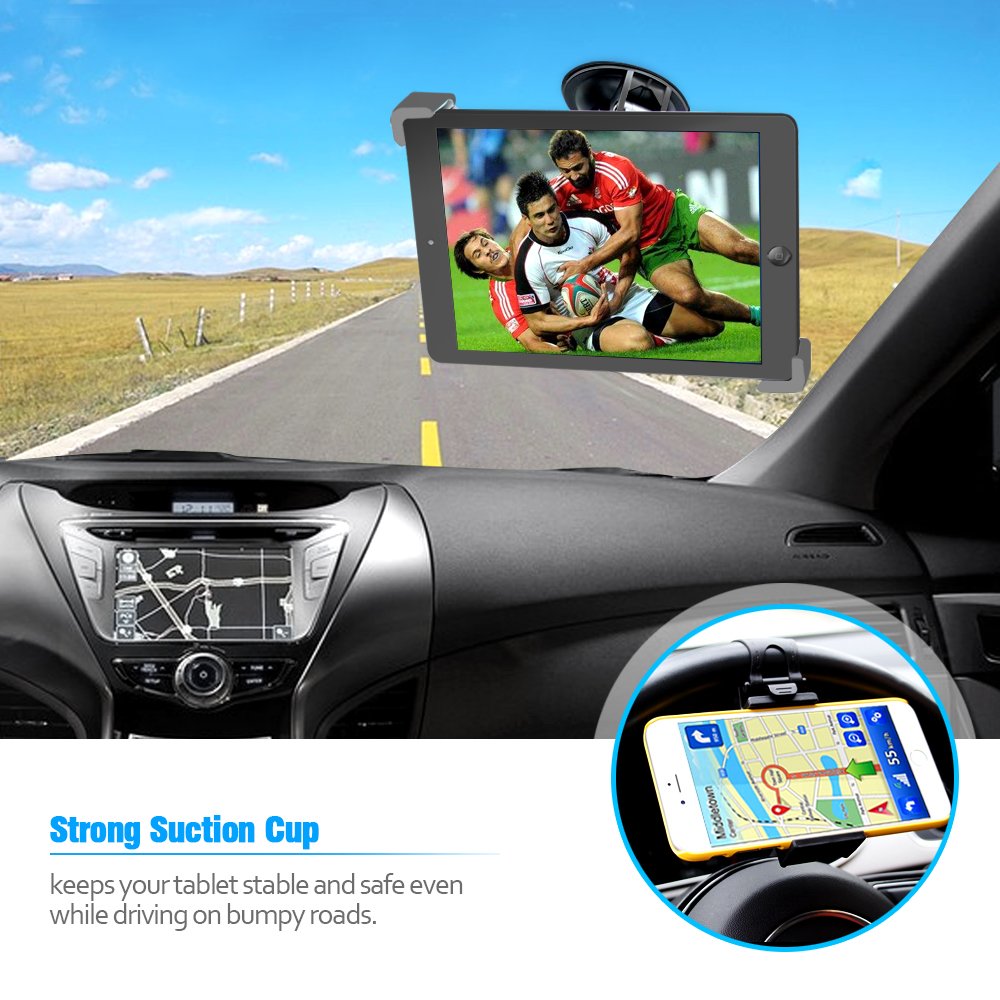 iPad Suction Mount, MEMTEQ Windshield Dashboard Car Tablet Holder, 360