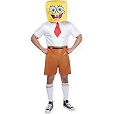Mens Classic Spongebob Costume | Adult Jumpsuit with Foam Headpiece and Socks for Halloween, Parties