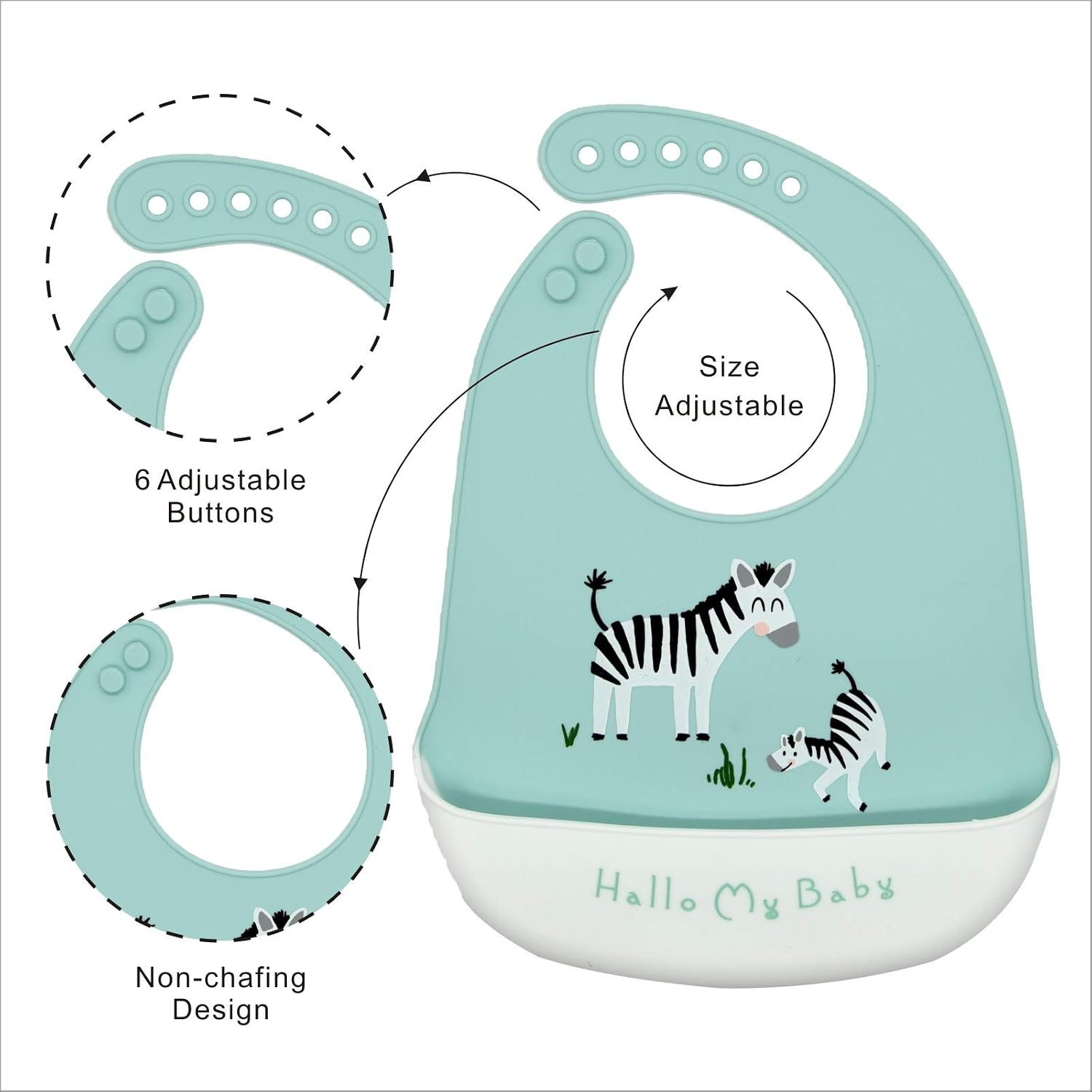 Baogaier Baby Bibs Silicone Waterproof Feeding Silicone Bib for Babies Easy Clean Soft Pocket Food Crumb Catcher for Weaning Toddler Kids Boys Animal Roll Up Bibs 6 Months Up Blue Grey Yellow - Image 5