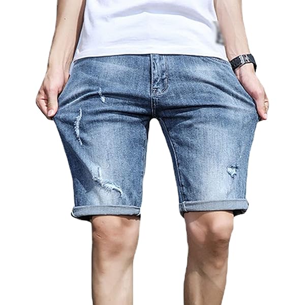 Cut Off Jean Shorts Men Floral Pattern Ripped Denim Shorts Men's