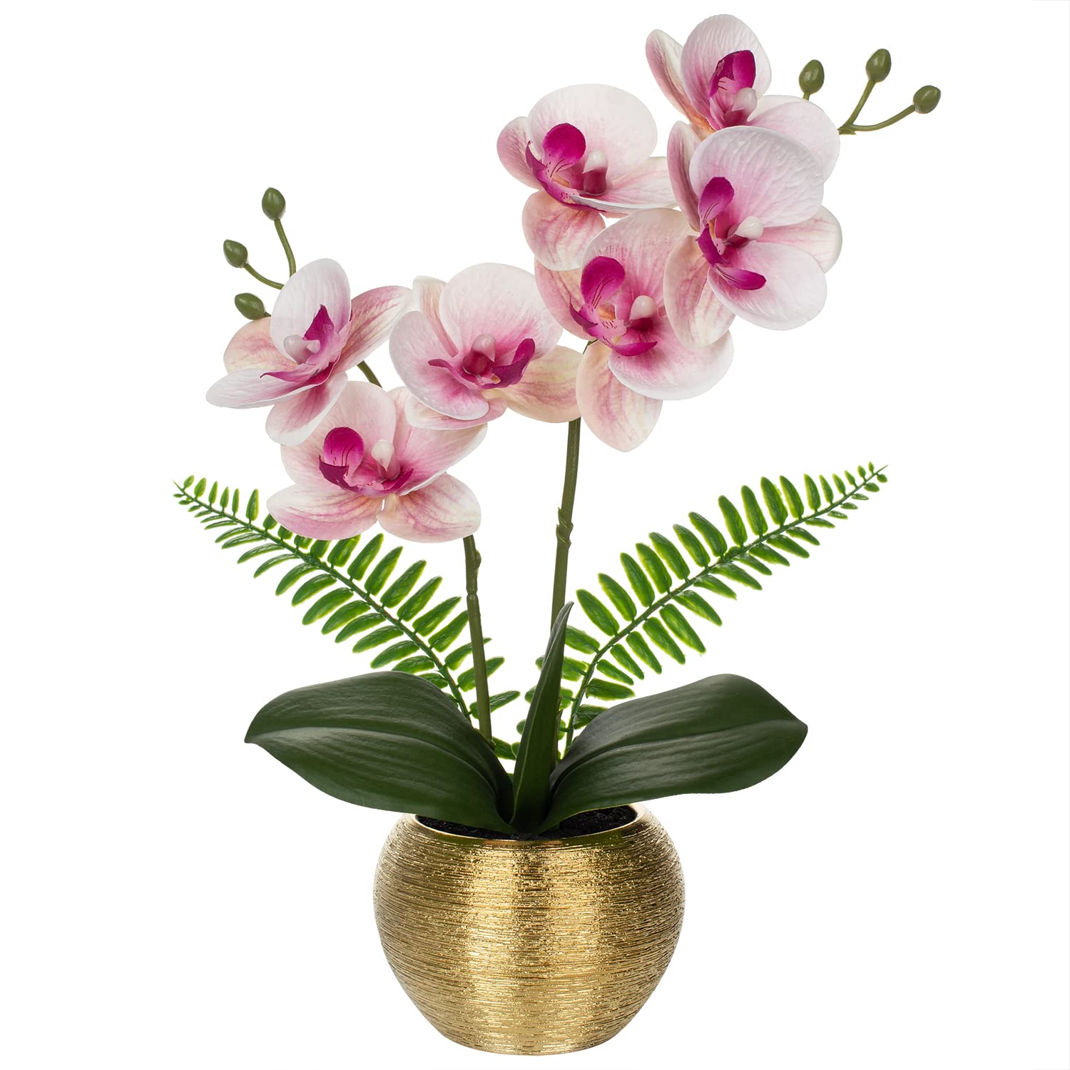 Briful Artificial Orchid Plants Pink Orchid Real Touch Flowers Artificial Phalaenopsis Flower Stems in Gold Ceramic Pot Fake Orchid Flowers for Home Decor Wedding Table Centerpiece