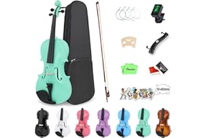 Oneder 1/2 Rainbow Violin Set Half Size Fiddle for Beginners Students with Hard Case, Shoulder Rest, Rosin, Bow, Tuner, Extra Bridge Strings, 10 Music Stickers (Green)