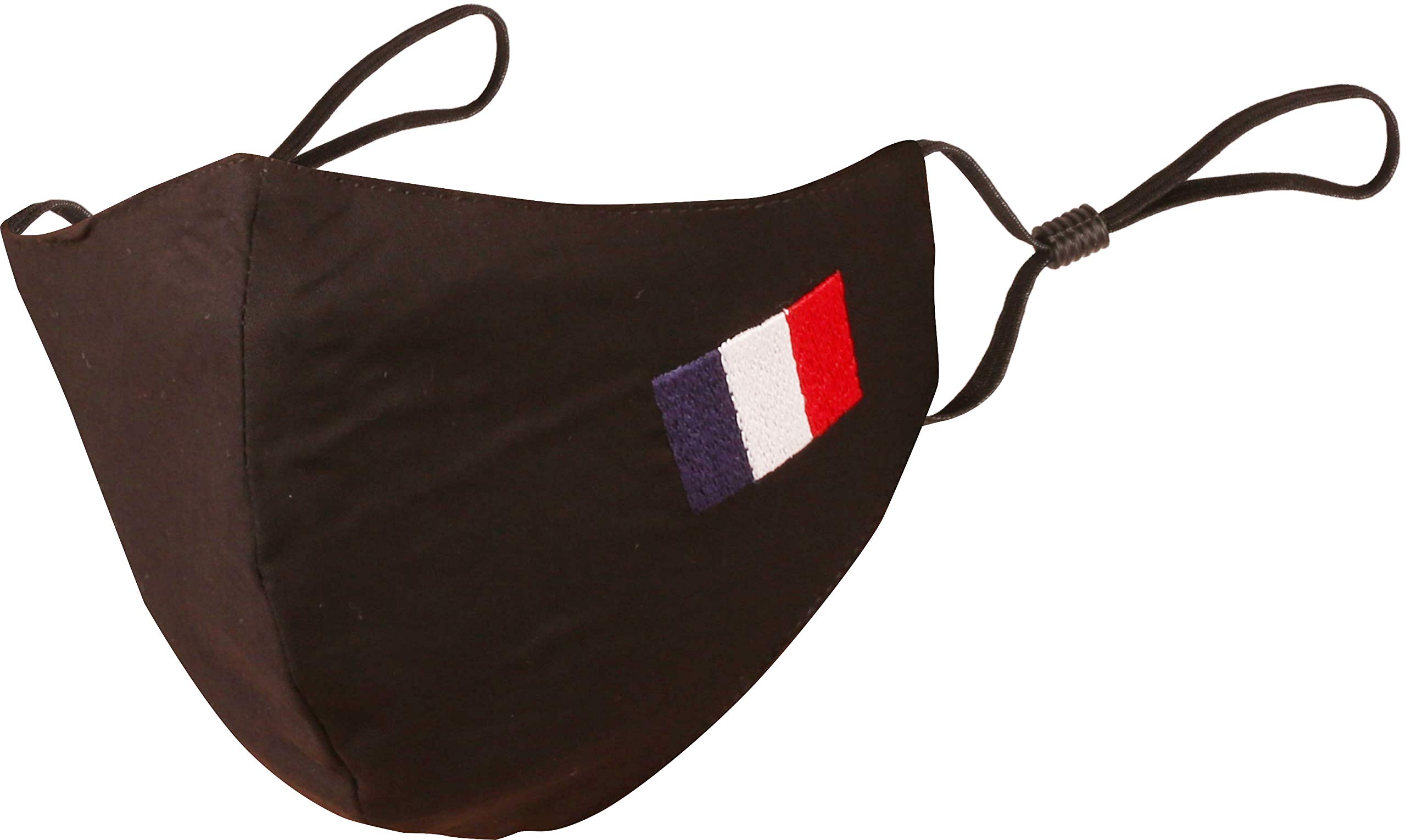Touchstone French Flag embroidered 3 layer medium size cotton face masks reusable machine washable adjustable for men, women. (Pack of 1). Black — image 1