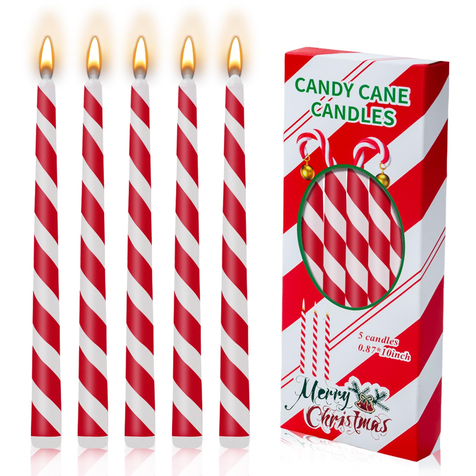 Photo 1 of 5 Pcs Christmas Taper Candles,10Inch Tall Candy Cane Red and White Stripe Candles Advent Candles Set of 5 Dripless Advent Wreath Candle for Xmas Party Home Decor (Red White)
