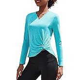 PINSPARK Women's Long Sleeve V Neck Twist Front Workout T-Shirt