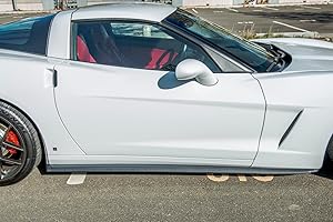 EXTREME ONLINE STORE Replacement for 2005-2013 Chevrolet Corvette C6 Base Models | ZR1 Style Side Skirts Rocker Panels Extension with Mud Flaps Pair (ABS Plastic - Hydro-Dipped Carbon Fiber)