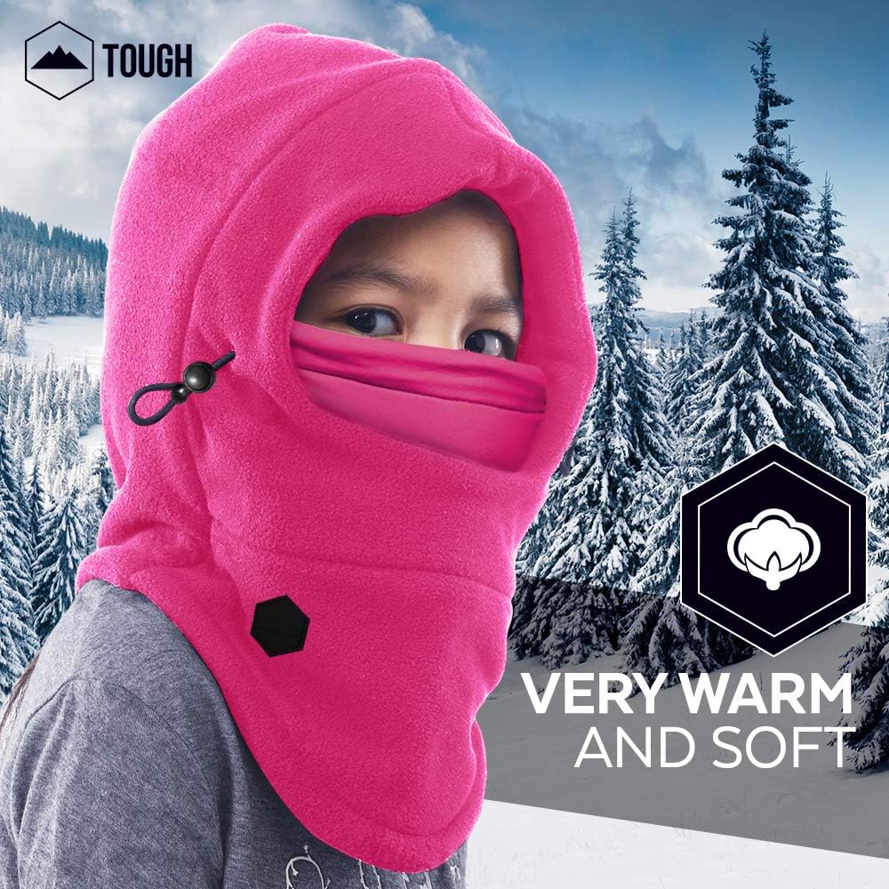 Kids Ski Mask - Winter Face Mask with Hood - Cold Weather Balaclava Snow Mask & Neck Warmer for Boys & Girls - Thick, Windproof Fleece Head Gear to Keep Your Children Warm: Clothing