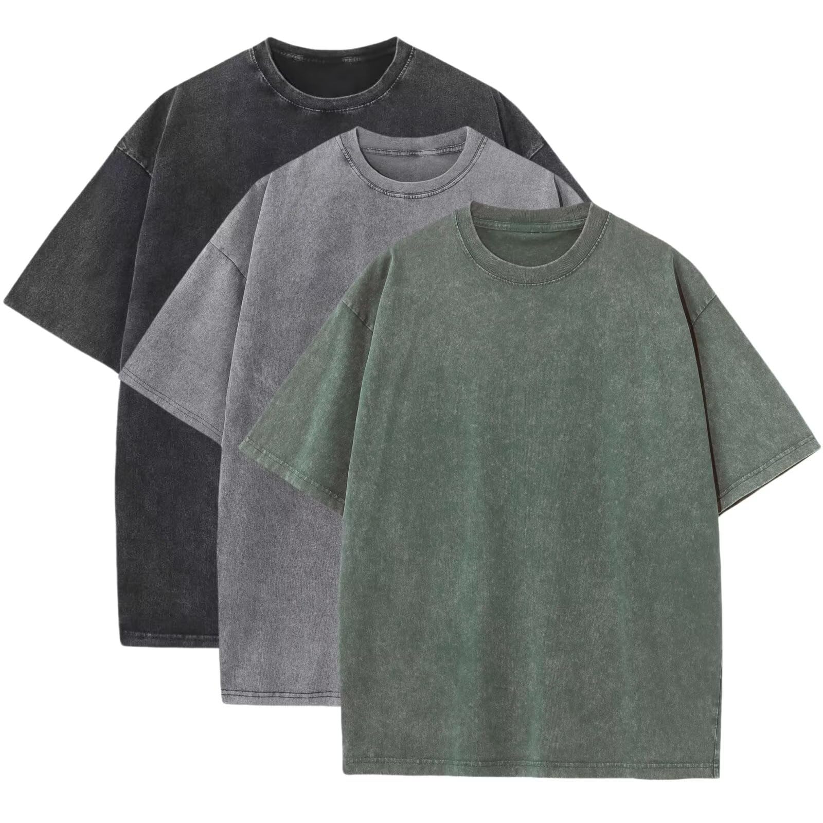 Men's Cotton T-Shirts Oversized Unisex Short Sleeves Casual Loose Wash Solid Basic Tee Tops Image
