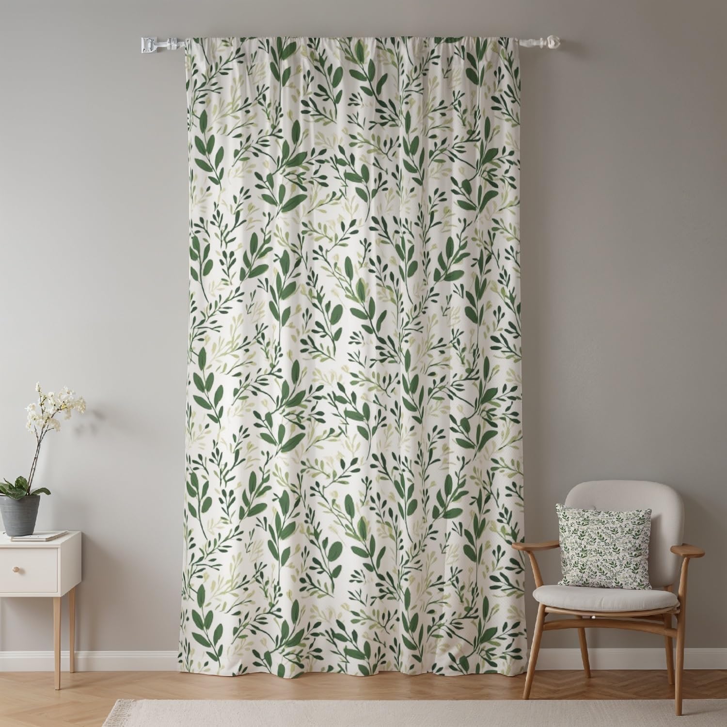 ggaimwf Green Leaf Curtains for Bedroom Leaves Botanical Plants Rustic Natural Farmhouse Style Curtains Window Treatment Living Room Single Curtain for Door Garden Balcony 1 Panel 135x175cm
