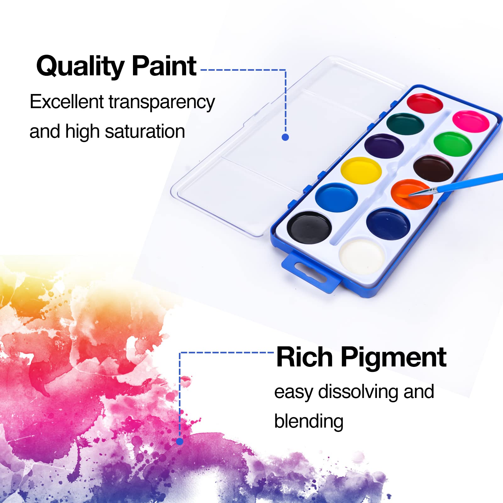 42 Pack Watercolor Paint Set for Kids, 12 Colors Watercolors Paints with Paint Brush, Kids Watercolor Paint Set for Party Favor, Classroom.