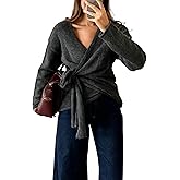 Watashi Women Casual V Neck Wrap Sweater Long Sleeve Cozy Self Tie Belted Knit Sweaters Fall Winter Outfits Cardigan