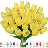 C APPOK Artificial Tulips Flowers Fake Latex Tulip Stems - 30pcs Real Touch Faux Multicolor Tulips Flower for Easter Spring Wedding Bouquet Centerpiece Floral Arrangement Cemetery Table Decor