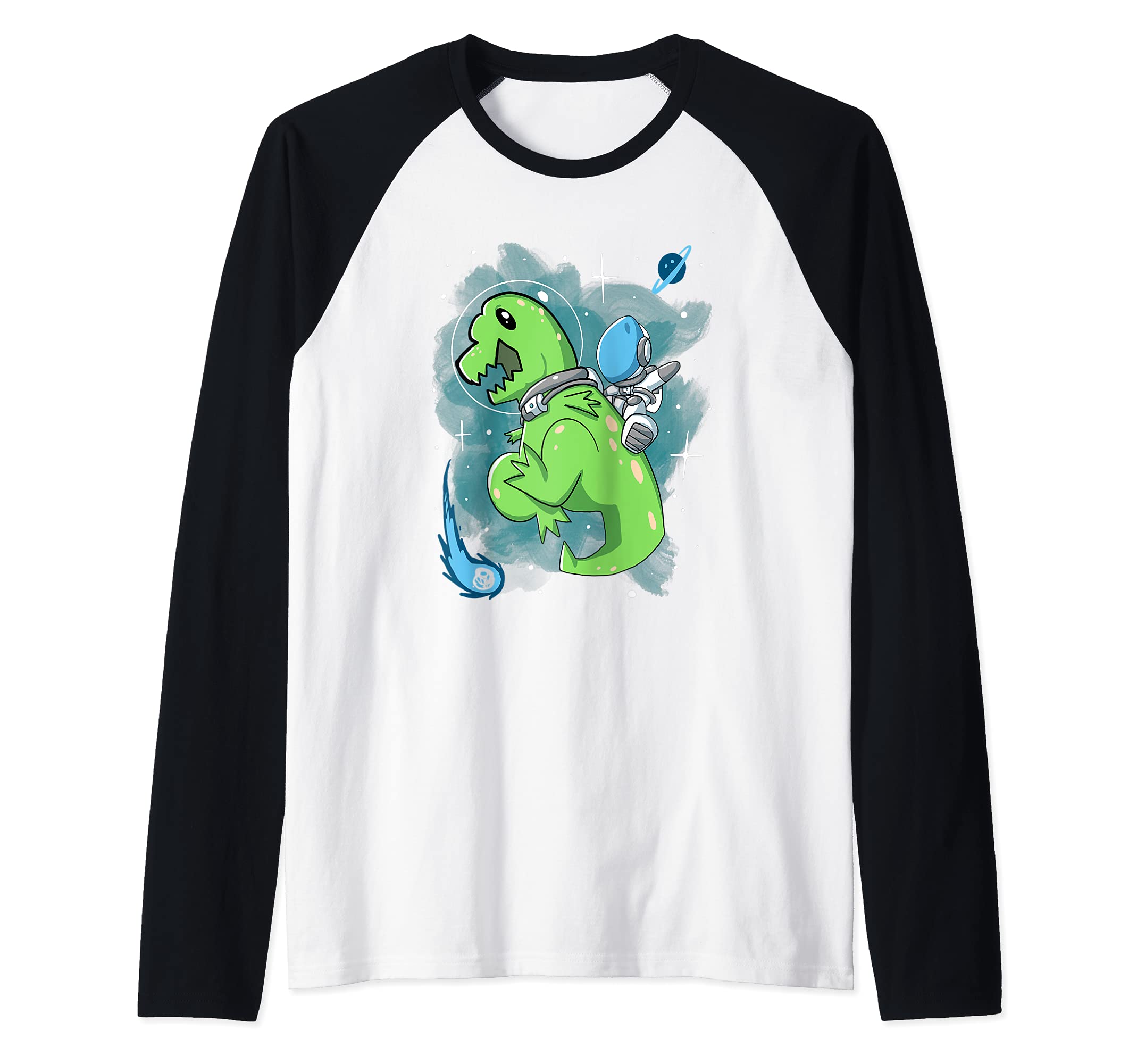 Astronaut Riding T-Rex Dinosaur Astronomy Space Raglan Baseball Tee